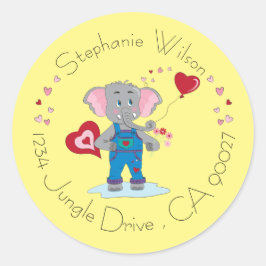 Elefante lindo y Sellos para sobres amarillos card