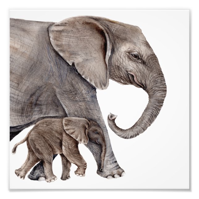 Elefante madre con foto de elefante bebé impresa e (Frente)