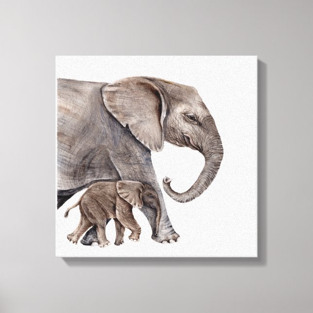 Elefante madre con lienzo de elefante bebé (Anverso)
