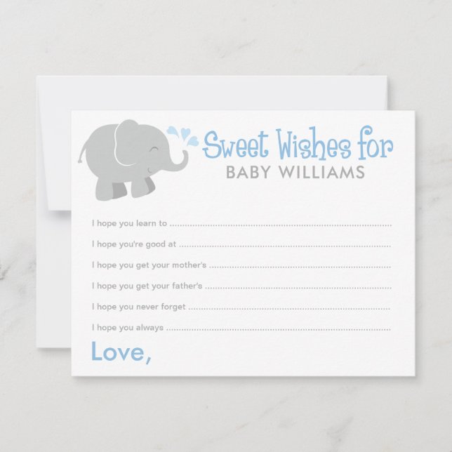 Elefante moderno azul y gris Baby Shower (Anverso)