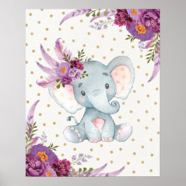 Elefante Morado Floral Nursery Art Boho Decoración