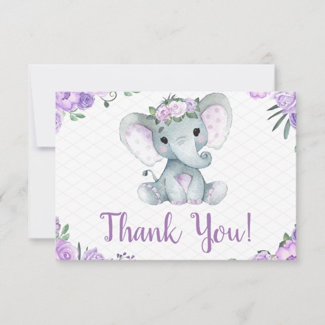 Elefante morado Gracias Chica de Rosas de tarjetas (Anverso)