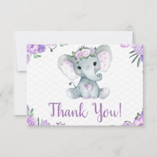 Elefante morado Gracias Chica de Rosas de tarjetas