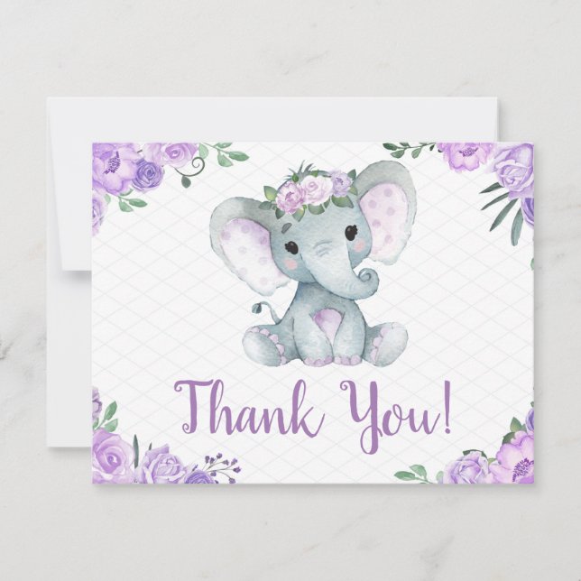 Elefante morado Gracias Chica de Rosas de tarjetas (Anverso)