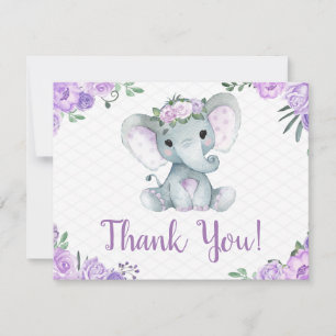 Elefante morado Gracias Chica de Rosas de tarjetas