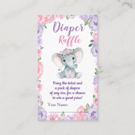 Elefante morado rosa Diaper Raffle Ticket Floral