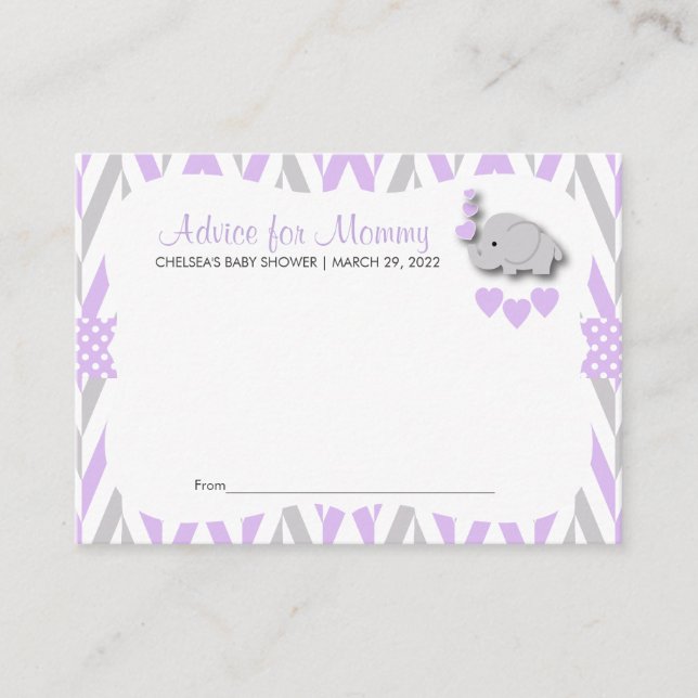 Elefante morado y gris Baby Shower Sm - Consejo (Anverso)