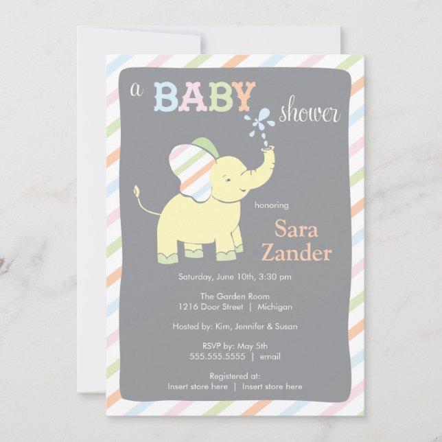 Elefante neutro| Invitación de Baby Shower (Anverso)