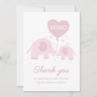 Elefante Niña Rubor Rosa Agradecimiento Baby Showe
