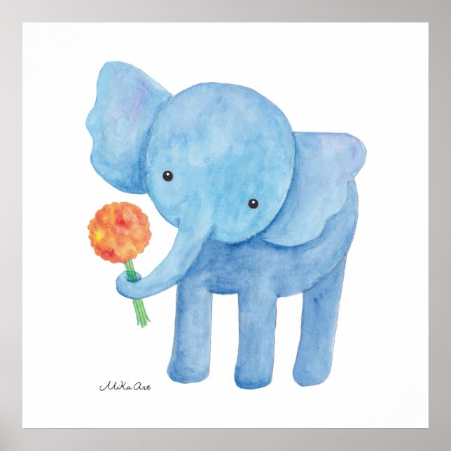 Elefante Nursera Arte Imprimir elefante lindo Post (Frente)