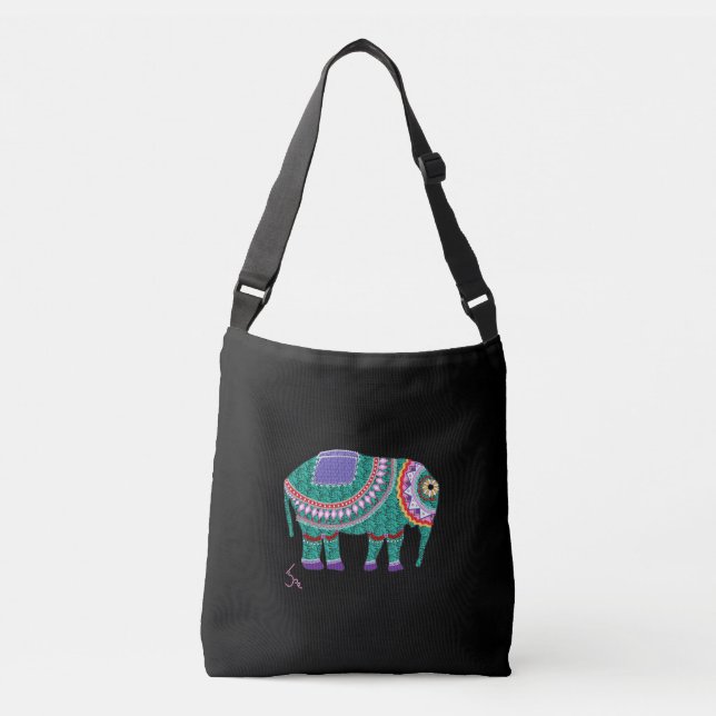 Elefante Ornate, Bolsa de cuerpo cruzado negro (Anverso)