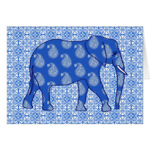 Elefante paisley - azul cobalto y blanco