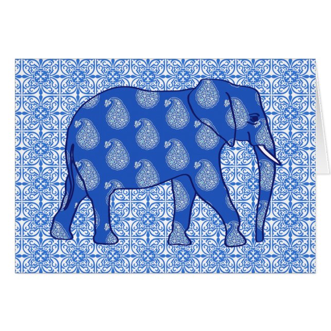 Elefante paisley - azul cobalto y blanco (Anverso (Horizontal))