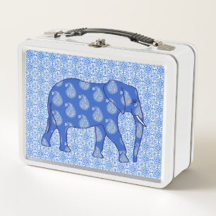 elefante paisley, azul cobalto y blanco