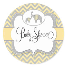 Elefante Pegatina de Baby Shower en Chevron Amaril