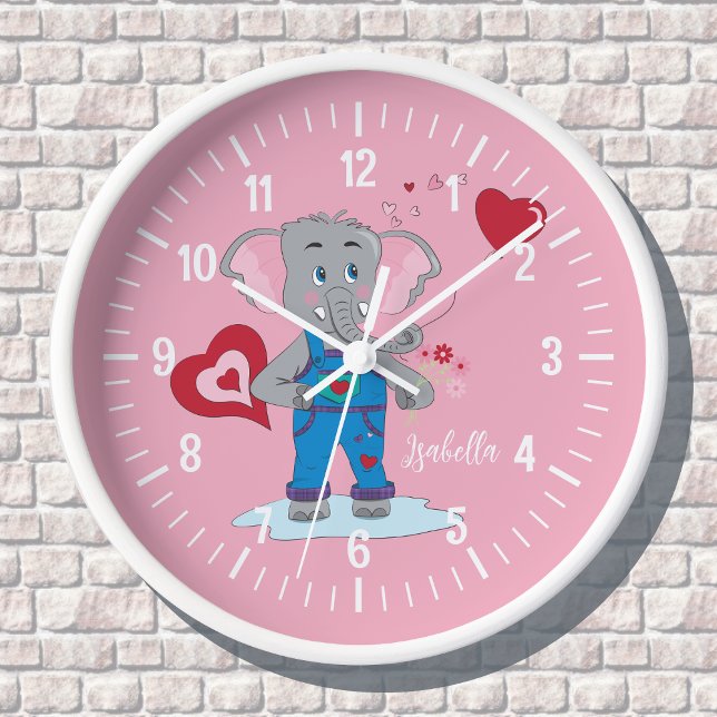 Elefante personalizado y reloj de pared rosa Chica (Subido por el creador)