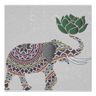 Elefante Poster Diseño bohemio indio con Lotus