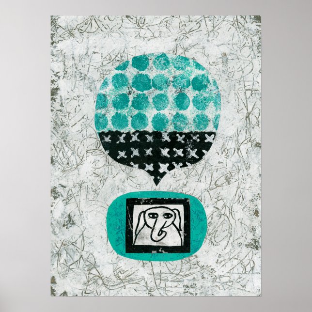 Elefante recordando el arte en el muro Poster (Frente)