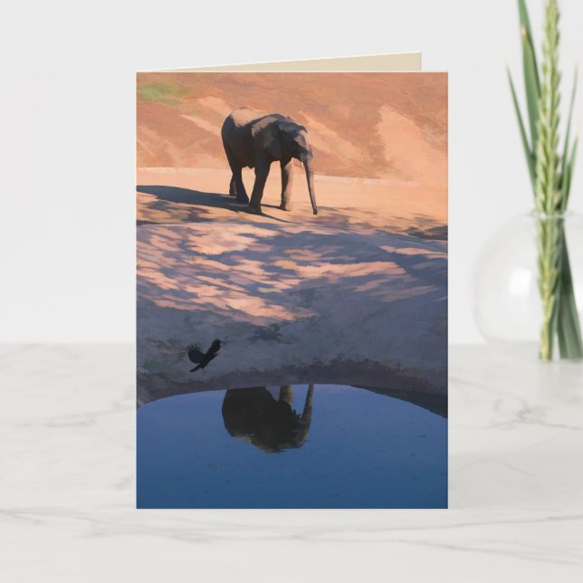 Elefante reflectante en tarjeta de felicitación en (Anverso)
