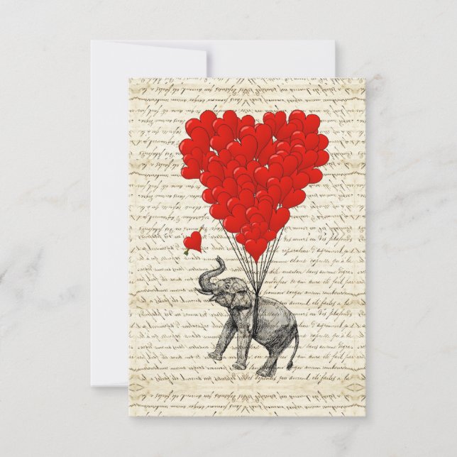 Elefante romántico y globos cardíacos (Anverso)