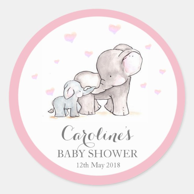 Elefante rosa Amor Azul Pegatina Baby Shower  (Anverso)