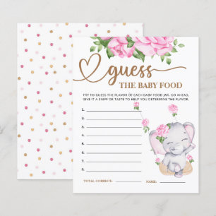 Elefante rosa Baby Shower adivina tarjeta de comid