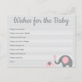 Elefante rosa Baby Shower desea tarjetas para bebé