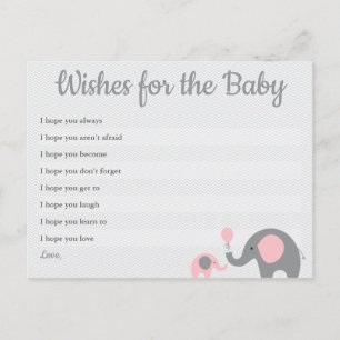 Elefante rosa Baby Shower desea tarjetas para bebé