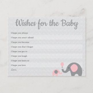 Elefante rosa Baby Shower desea tarjetas para bebé