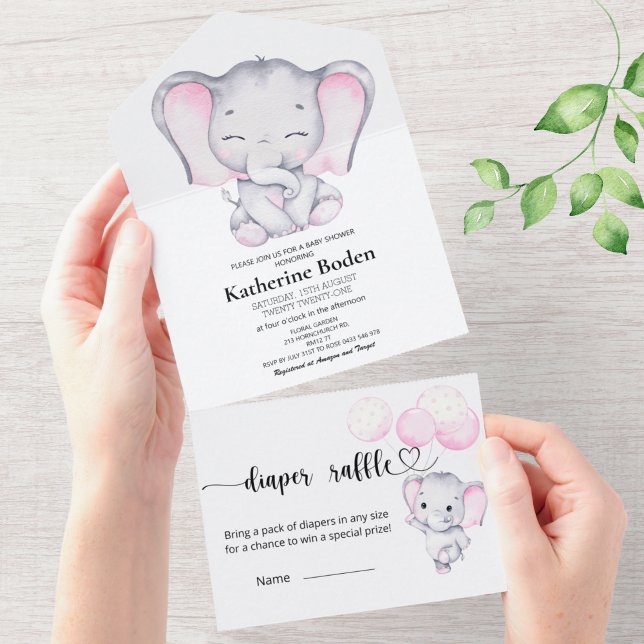 Elefante Rosa Baby Shower Todo En Una Invitación (Subido por el creador)