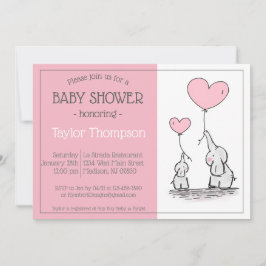 Elefante rosa Bebé globo de corazón Invitación a l