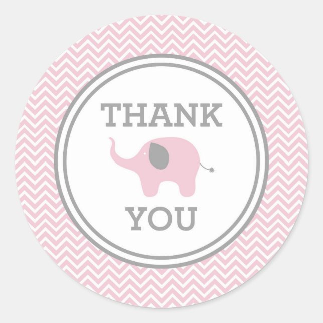 Elefante Rosa Chevron Gracias Por Favor Pegatina (Anverso)