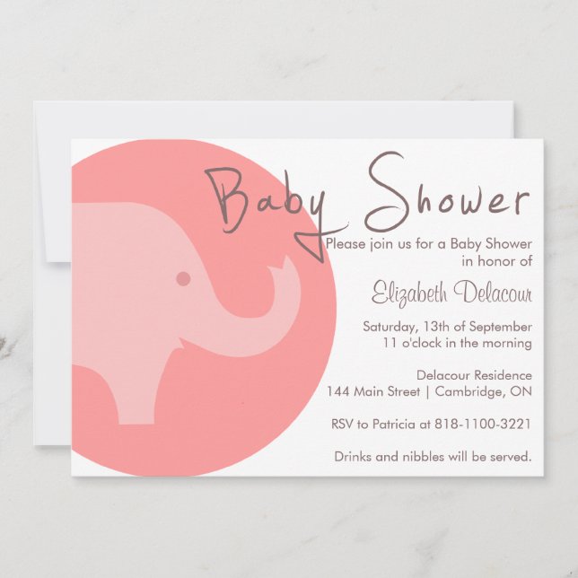 Elefante rosa es una invitación Chica a Baby Showe (Anverso)