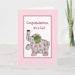 Elefante rosa felicitaciones, es una tarjeta Chica