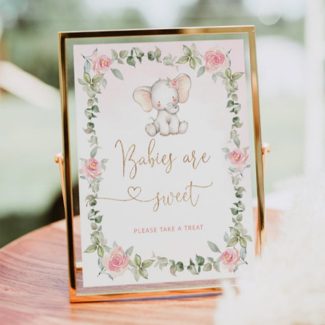 Elefante rosa floral Los bebés son Posters dulces (Subido por el creador)