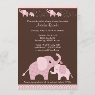 ELEFANTE Rosa Invitación Baby Shower Beso CE-P