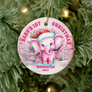 Elefante Rosa: primer Navidad ornamento de foto