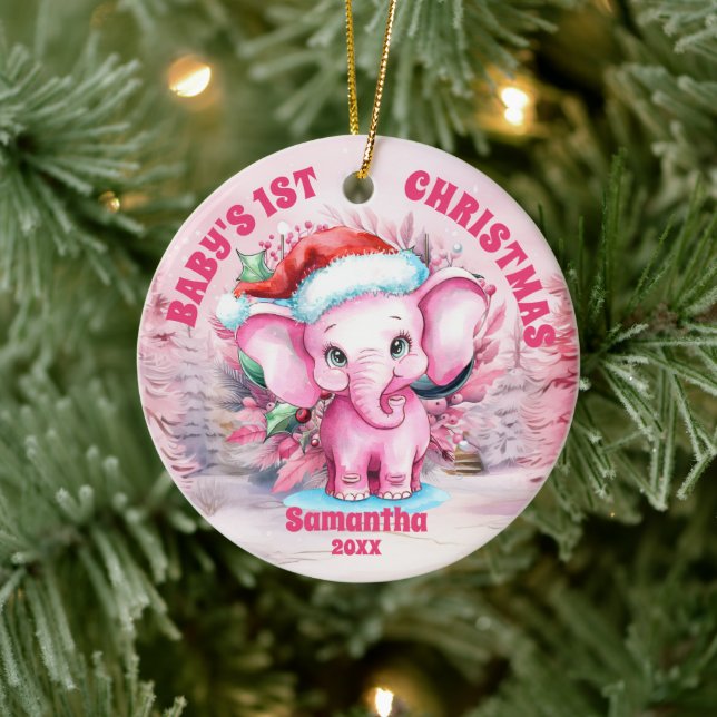 Elefante Rosa: primer Navidad ornamento de foto (Árbol)