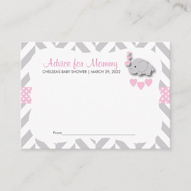 Elefante rosa y gris Baby Shower SM - Consejo (Anverso)