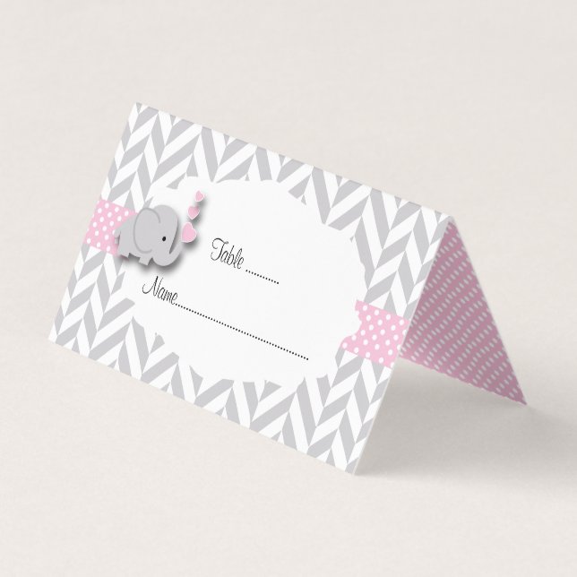 Elefante rosa y gris Baby Shower | Tarjetas de col (Anverso)