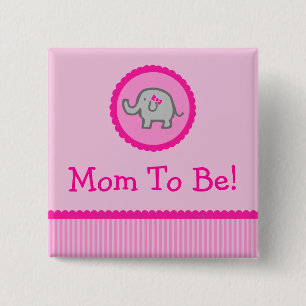 Elefante rosado "mamá a ser" botón de Baby Showe