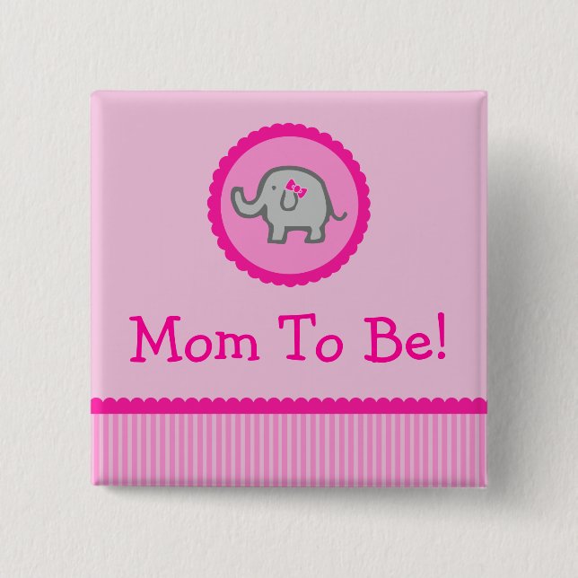 Elefante rosado "mamá a ser" botón de Baby Shower (Anverso)