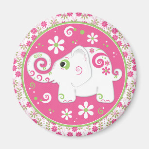 Elefante rosado y verde de lujo e imán floral