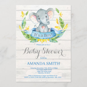 Elefante rústico Baby Shower invitación azul