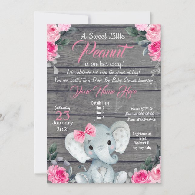 Elefante Rústico Manejar la invitación Baby Shower (Anverso)