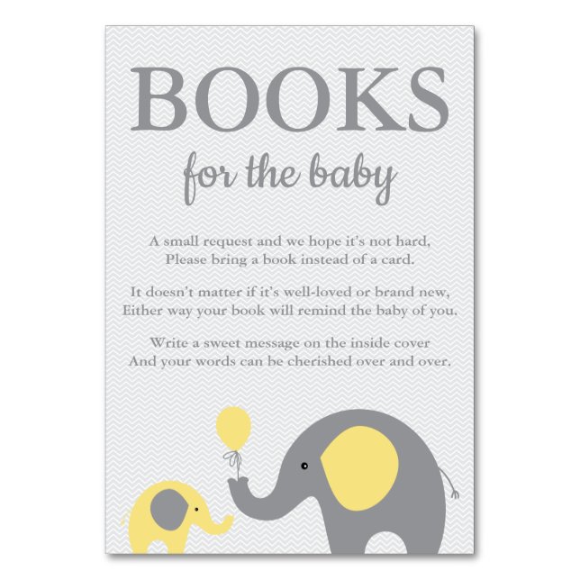 Elefante trae tarjetas de libros en amarillo y gri (Anverso)