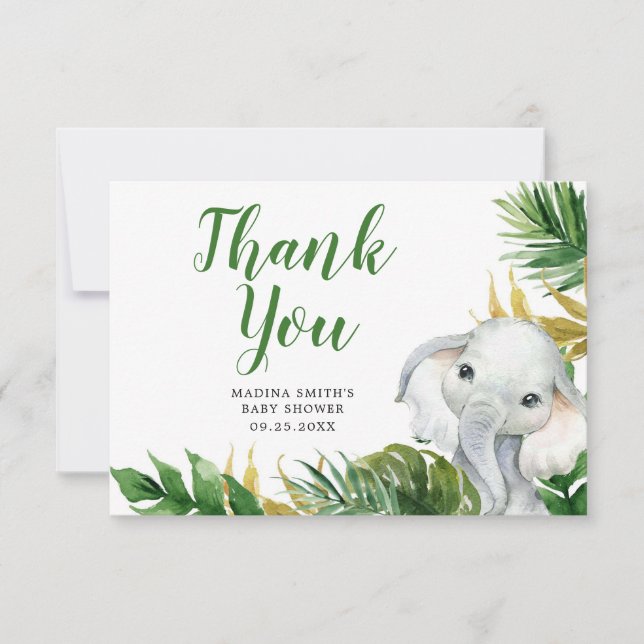 Elefante tropical Tarjeta de agradecimiento de Bab (Anverso)