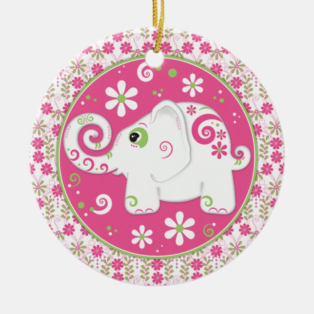 Elefante verde rosa brillante y adorno floral (Frente)