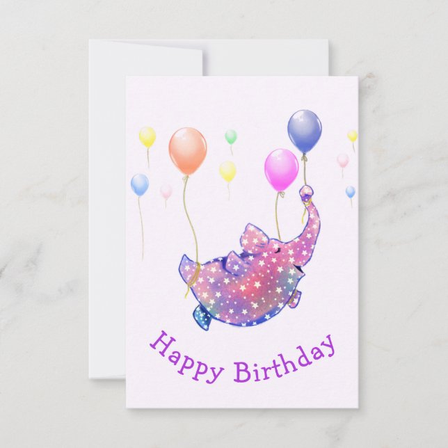 Elefante volador con tarjeta de cumpleaños diverti (Anverso)