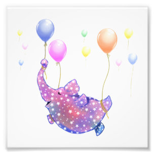 Elefante volando con globos graciosa foto impresa
